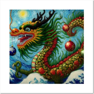 Chinese Christmas Dragon Pastel Art Posters and Art